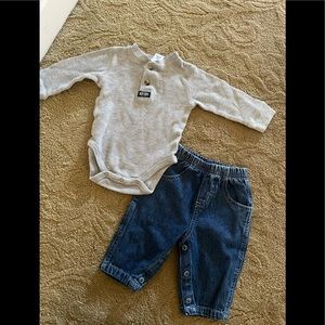 Jeans & gray old navy bodysuit 3-6 months